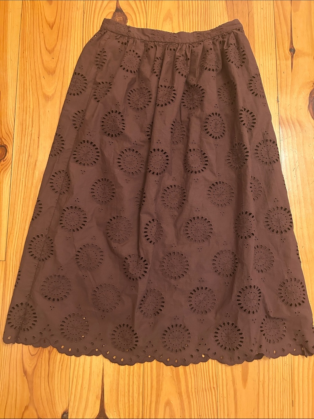 Ann Taylor Brown Eyelet Midi Skirt